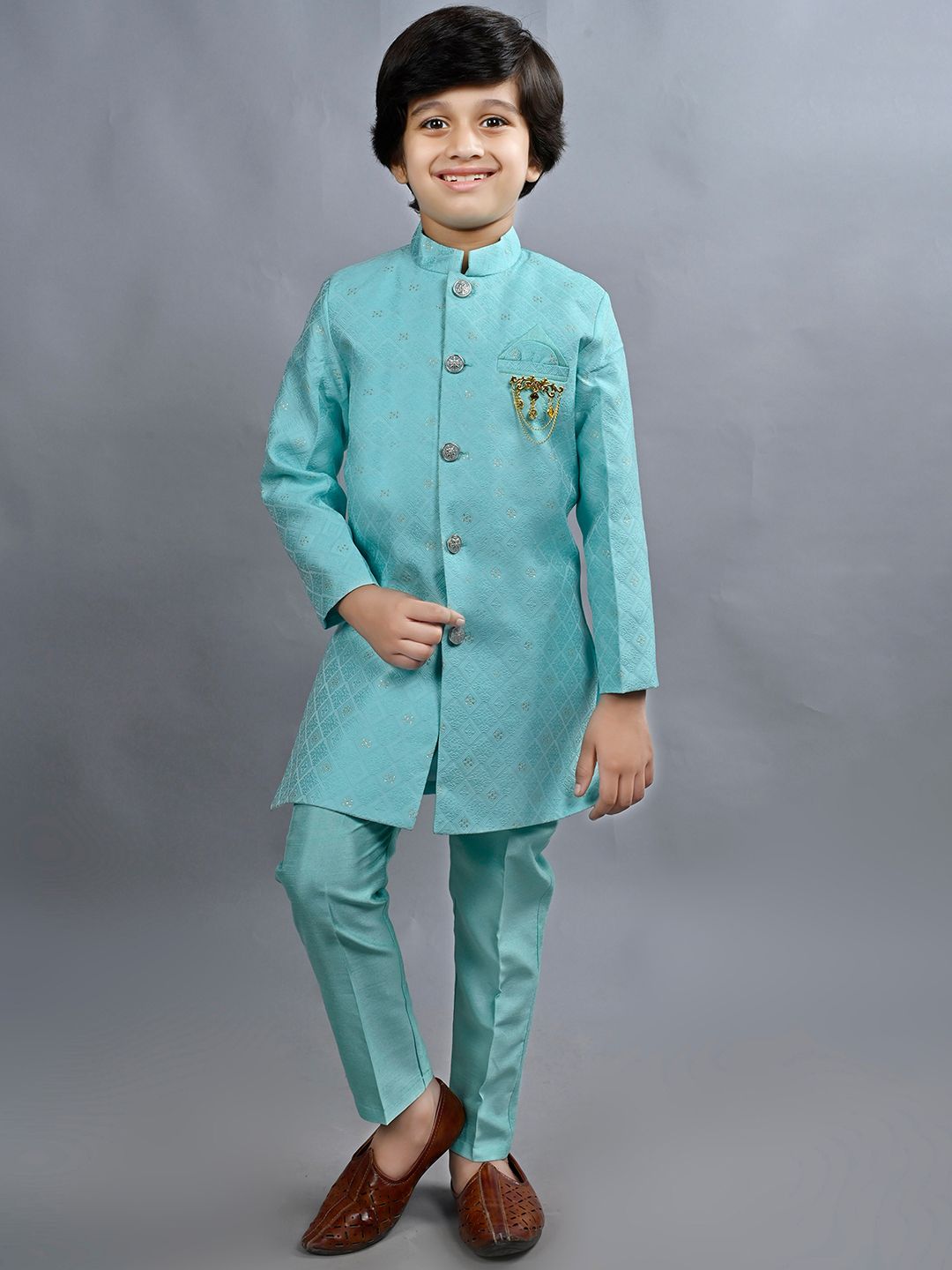 ahhaaaa Boys Embroidered Indo-Western Sherwani-image-21