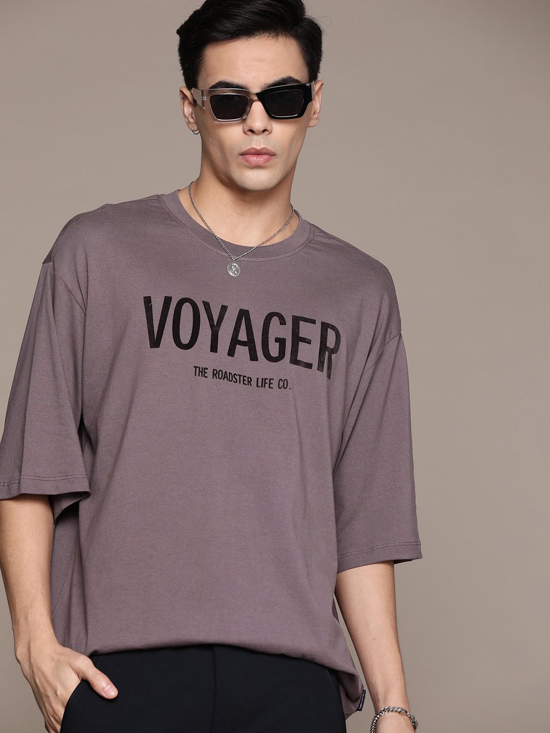 The Roadster Lifestyle Co. Embossed Print Pure Cotton Oversized T-shirt