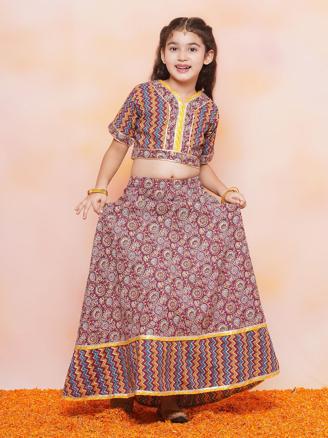 Aj DEZInES Girls Ethnic Motifs Printed Gotta Patti Ready To Wear Lehenga Choli-picture-29