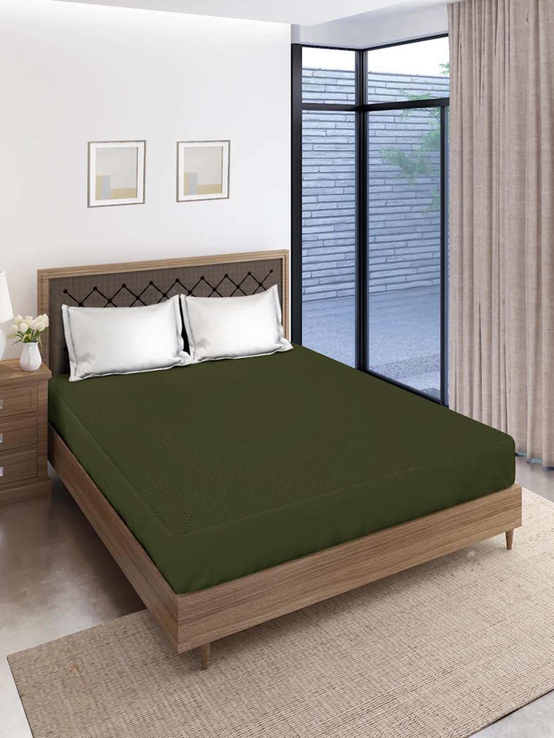 SOKNACK Olive-Green Quilted Fitted King Size Mattress Protector-picture-35