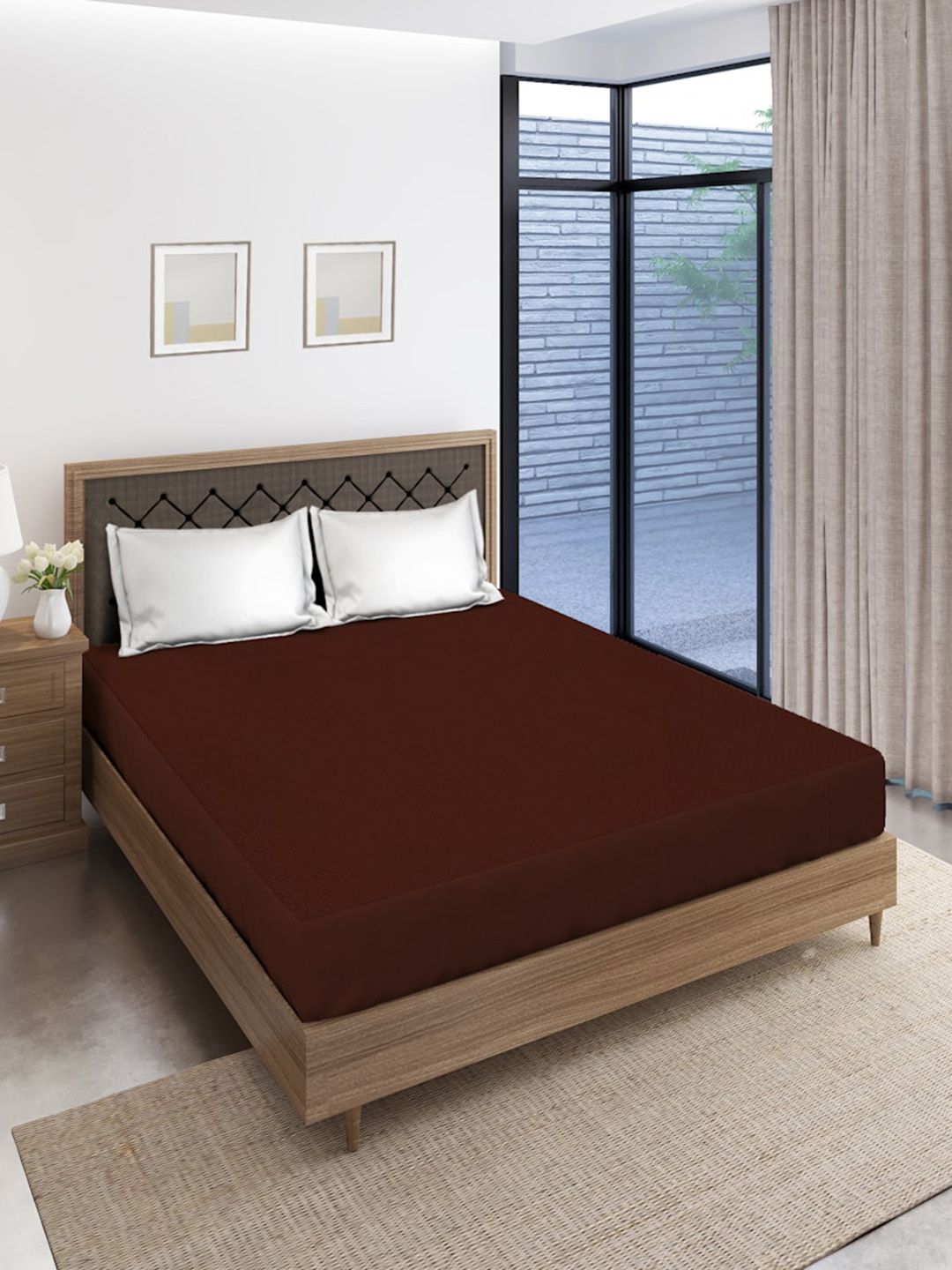 SOKNACK Coffee Brown Quilted Fitted King Size Mattress Protector-picture-21