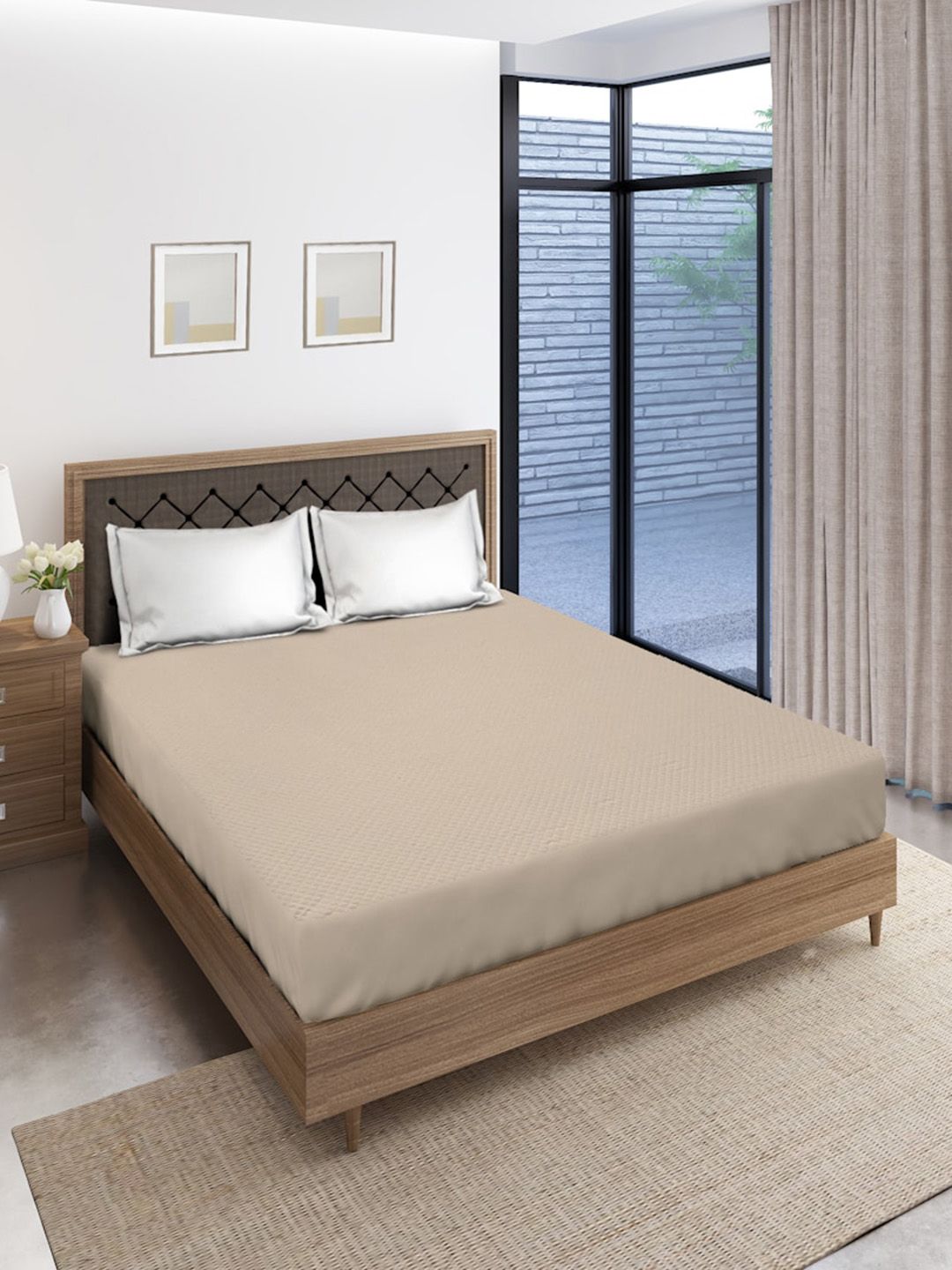 SOKNACK Cream-Colored Quilted Fitted King Size Mattress Protector-picture-28