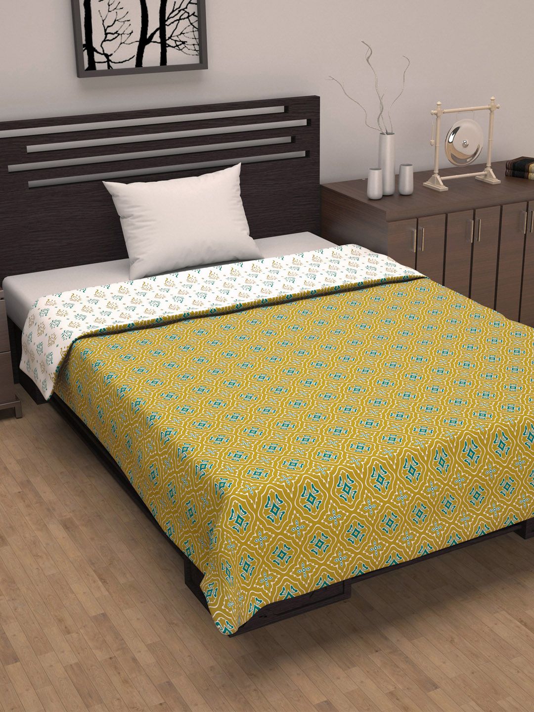 Divine Casa Cambric Yellow & Blue Floral Pure Cotton AC Room 120 GSM Single Bed Dohar-picture-11