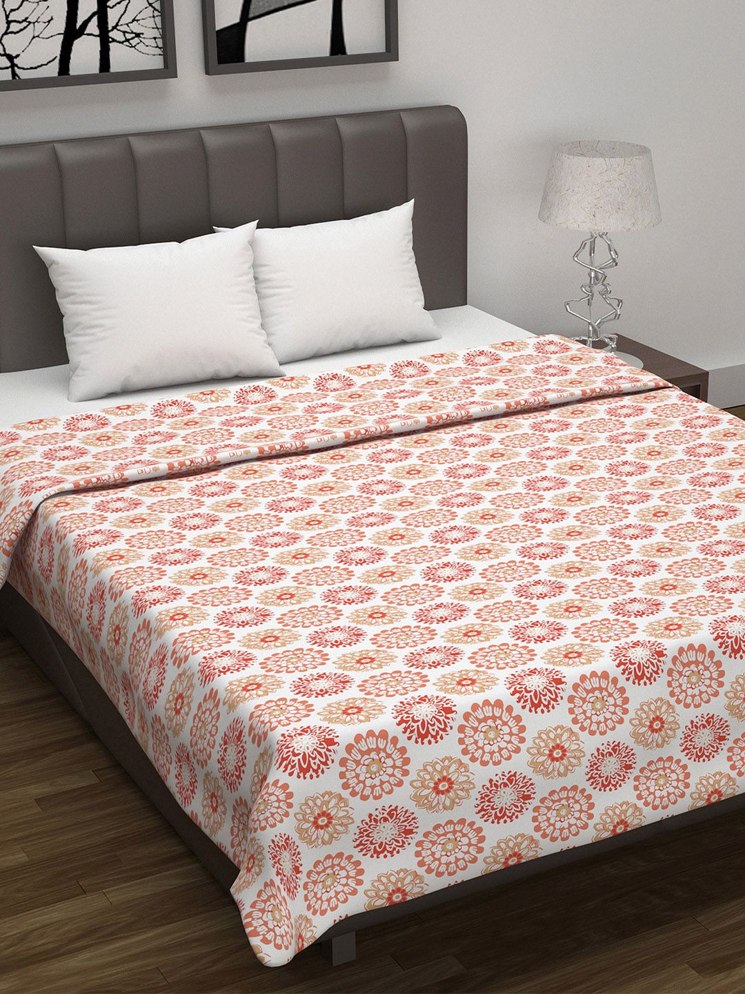 Divine Casa Prism Peach-Coloured Floral Pure Cotton AC Room 120 GSM Double Bed Dohar