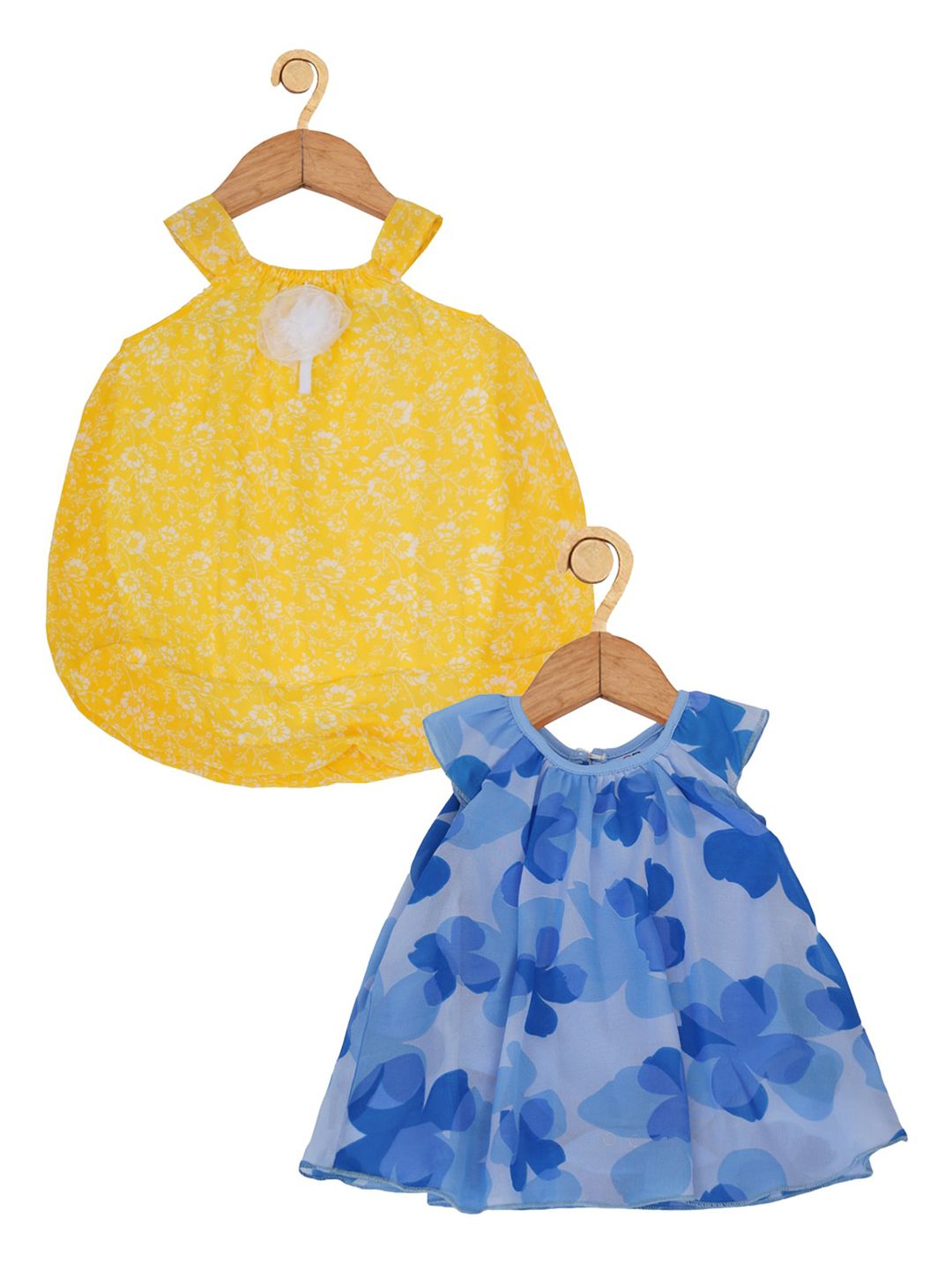 Creative Kids Infant Girls Pack Of 2 Floral Printed Round Neck A-Line Midi Dress-picture-26