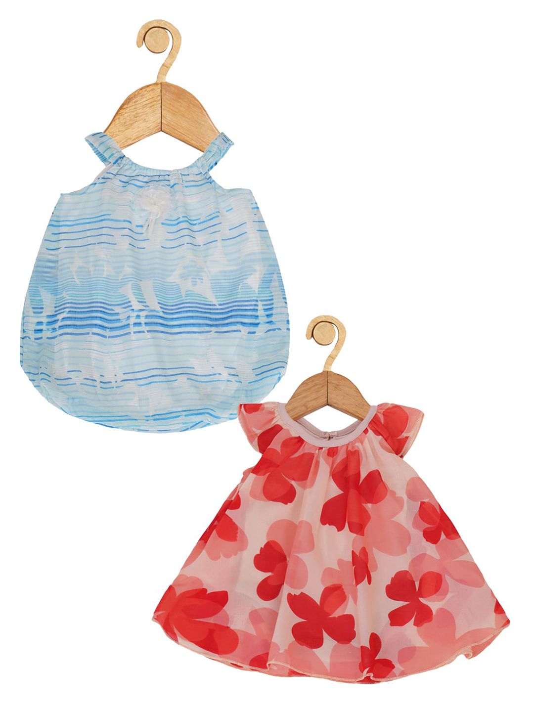 Creative Kids Infant Girls Pack Of 2 Floral Printed Round Neck A-Line Midi Dress-picture-23