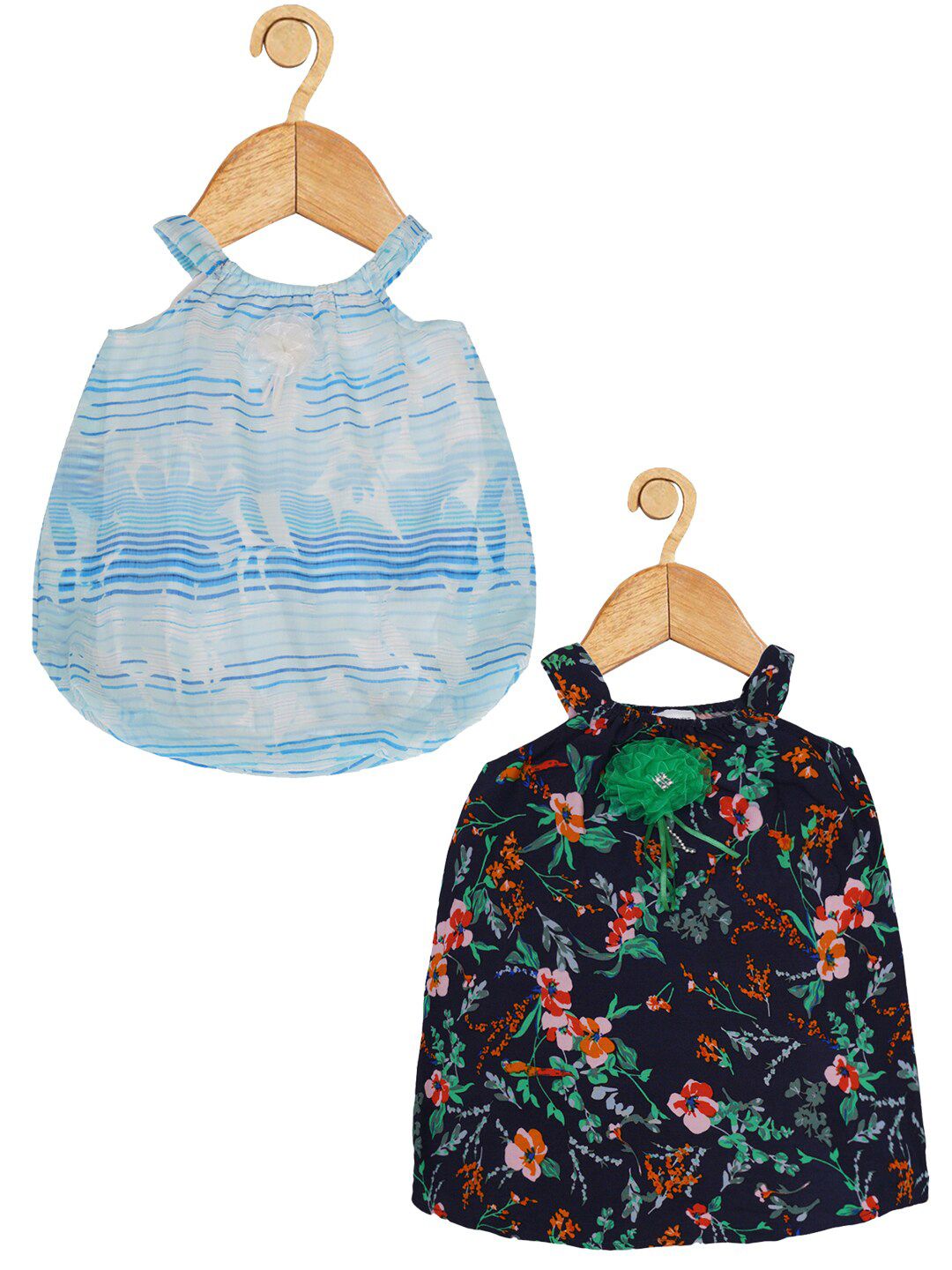 Creative Kids Girls Pack Of 2 Floral Printed Round Neck A-Line Midi Dress-picture-14