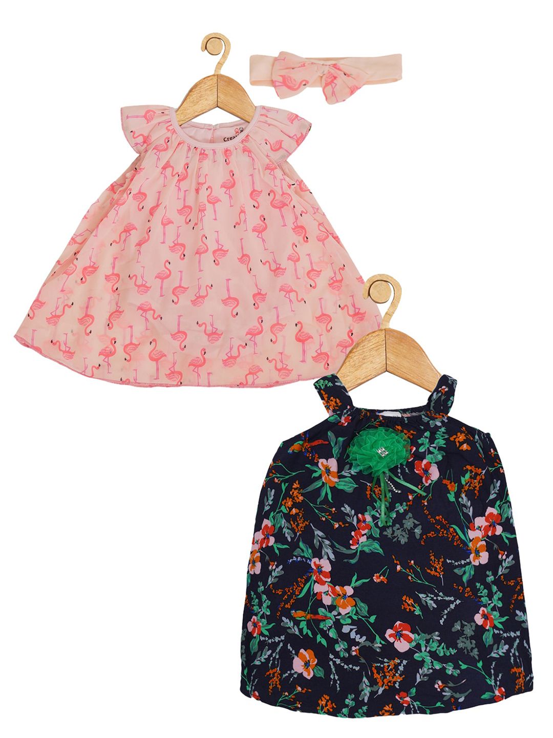 Creative Kids Infant Girls Pack Of 2 Kids Floral Printed Round Neck A-Line Midi Dress-picture-27