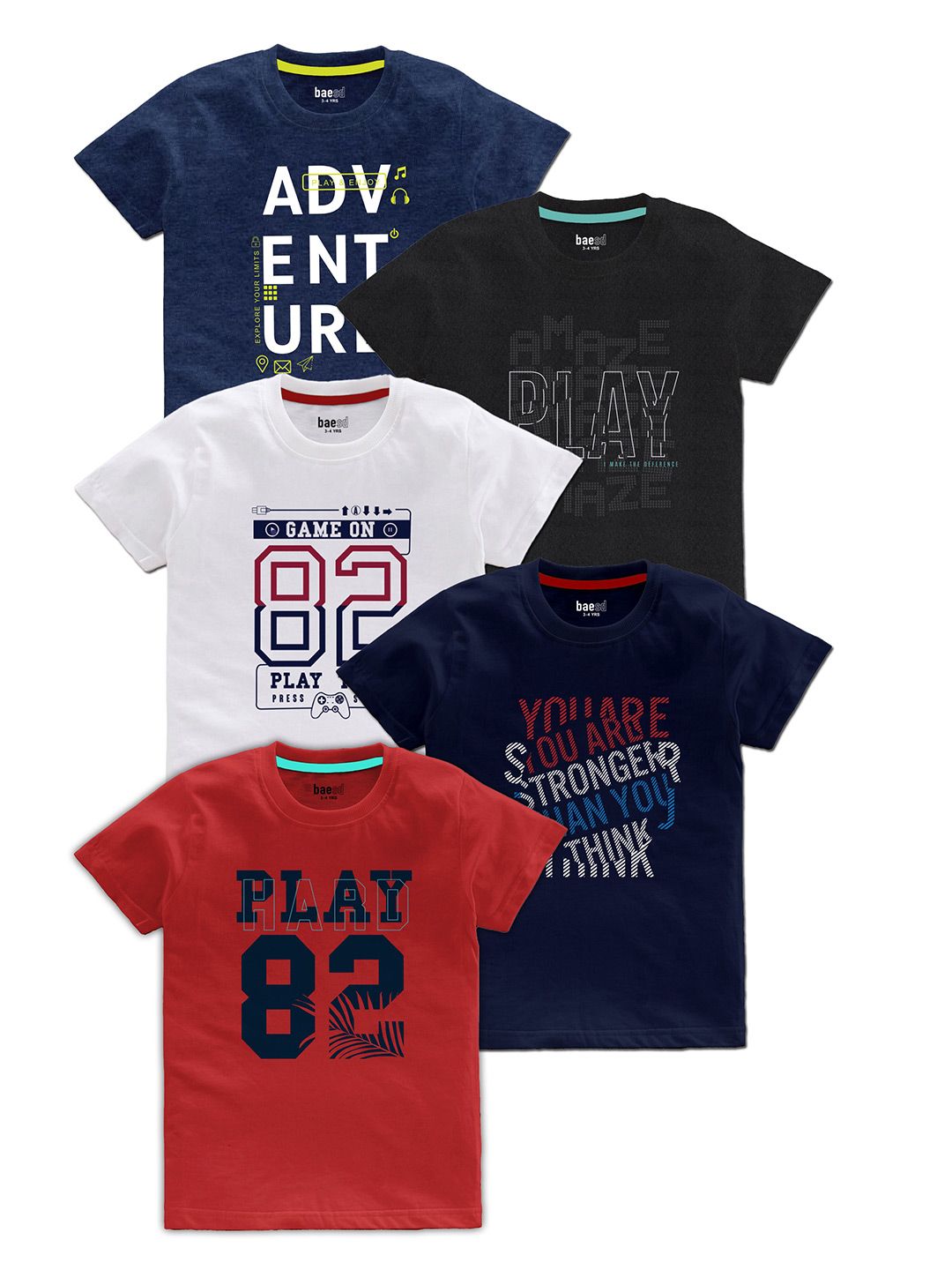BAESD Boys Pack Of 5 Typography Printed Cotton T Shirts-picture-55