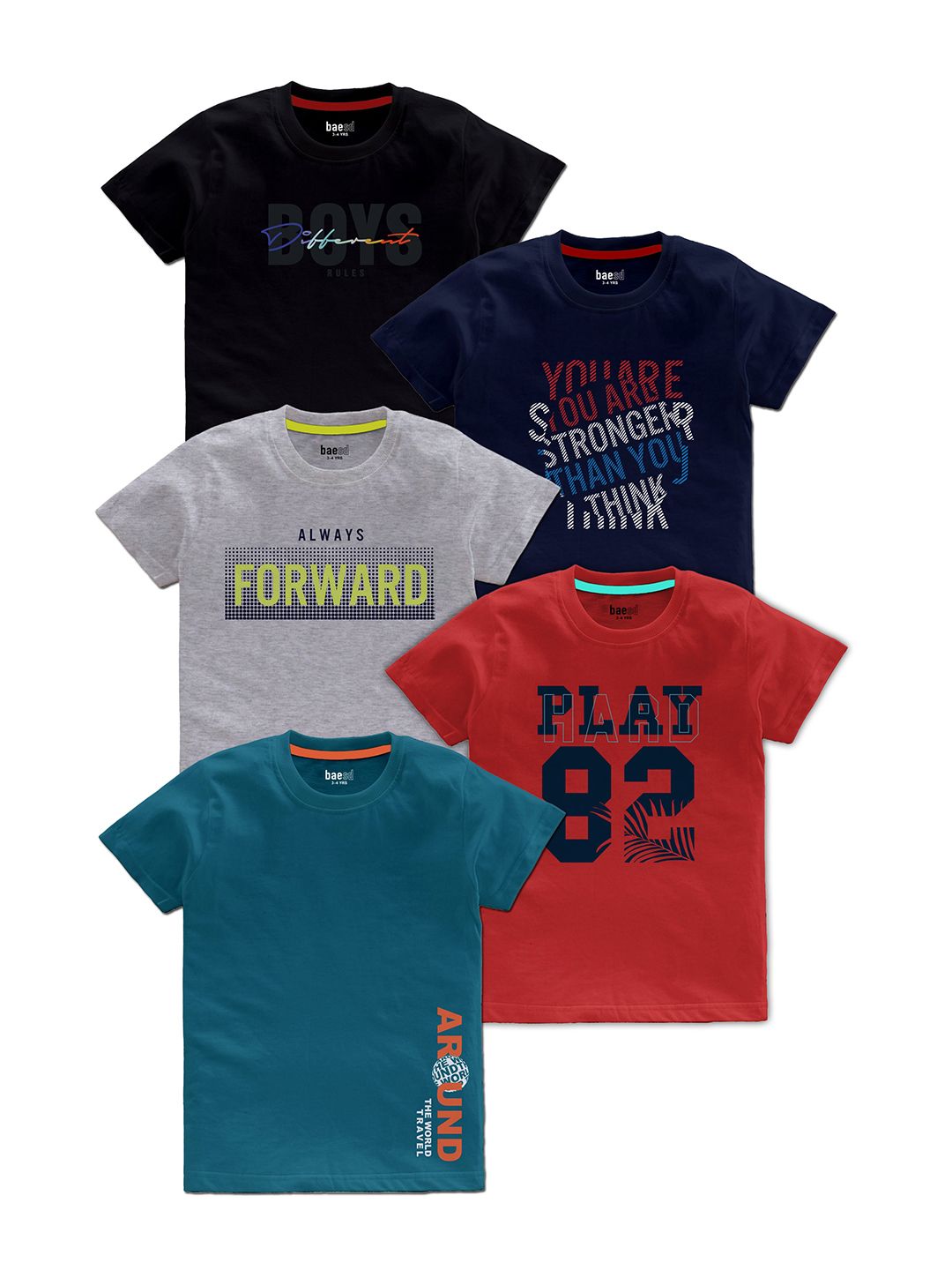 BAESD Boys Pack Of 5 Typography Printed T-shirt-picture-18
