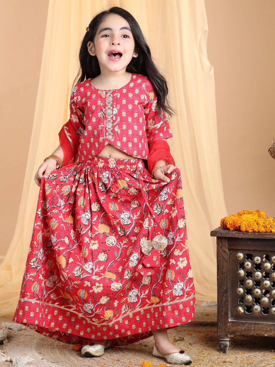 Kinder Kids Girls Embroidered Ready to Wear Lehenga & Blouse With Dupatta-image-36