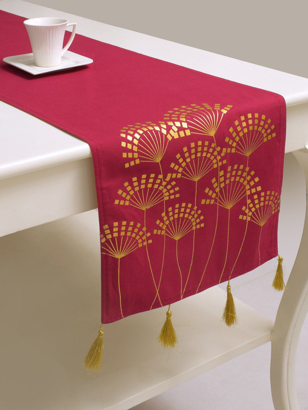BLANC9 Maroon Printed Pure Cotton Table Runner