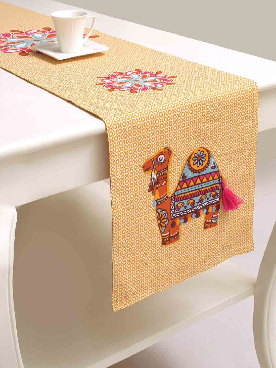 BLANC9 Orange-Coloured & Pink Pure Cotton Table Runner