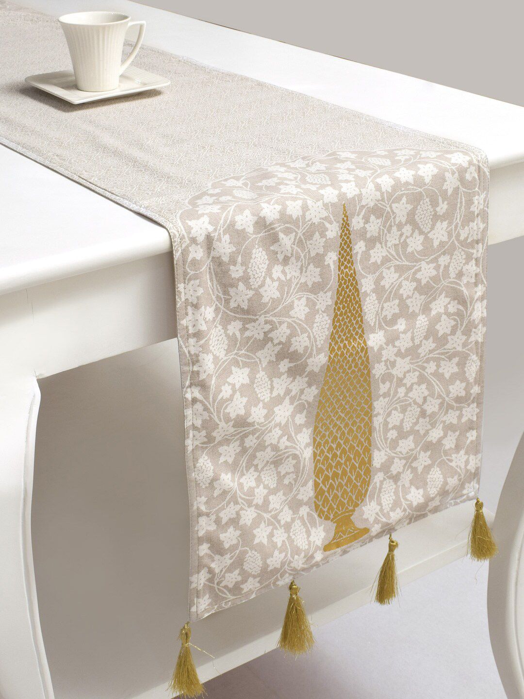 BLANC9 Grey & White Printed Pure Cotton Table Runner-image-21