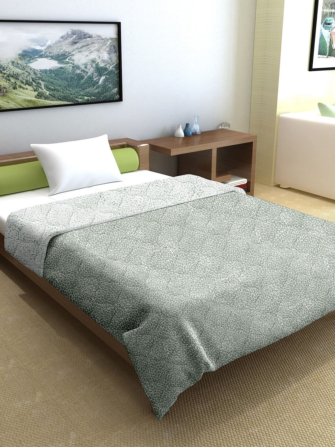 Divine Casa Grey & White Microfiber Reversible Mild Winter 120 GSM Single Bed Comforter-picture-13