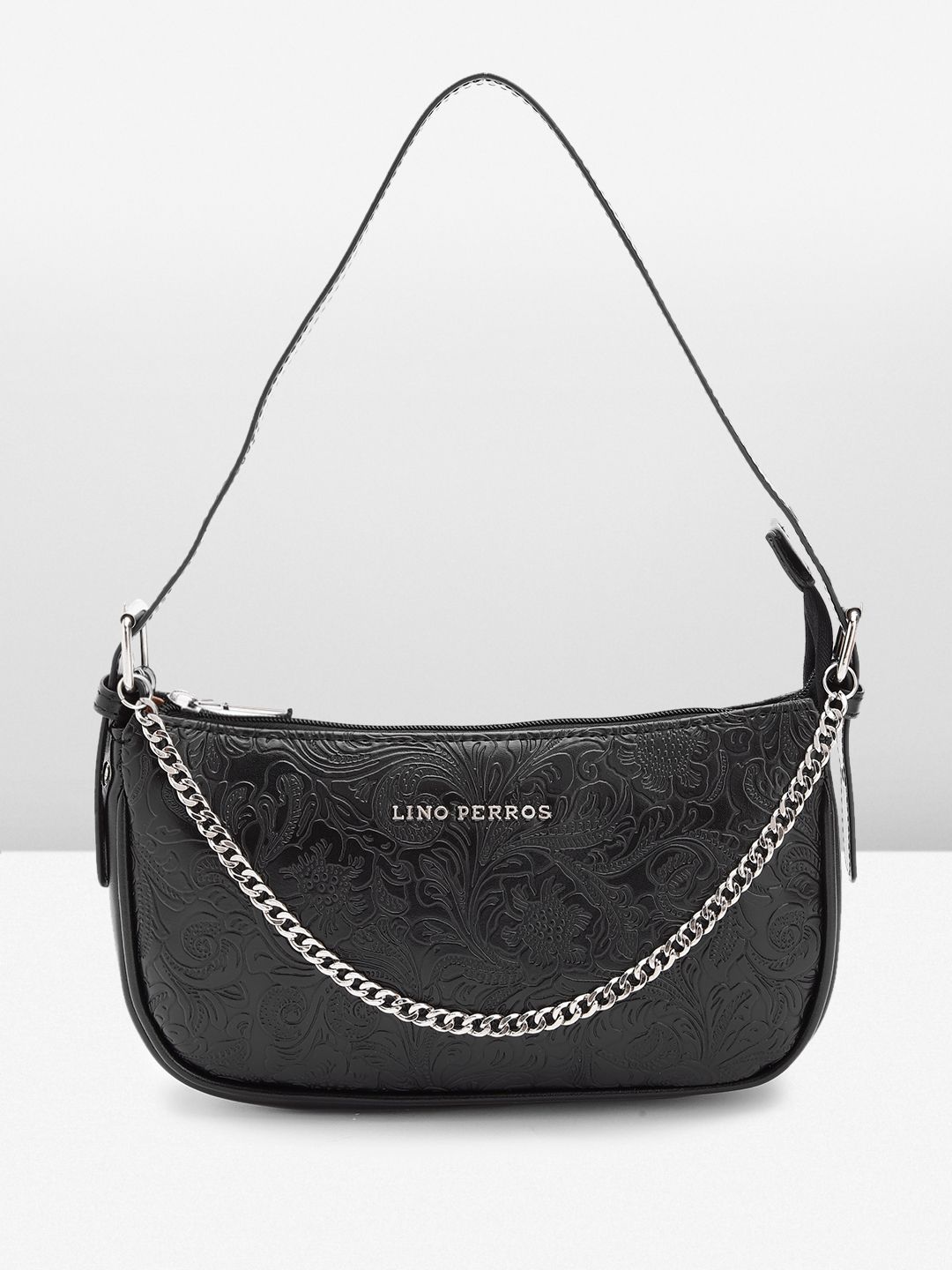 Lino Perros Floral Textured Structured Shoulder Bag with Chain Detail-picture-34