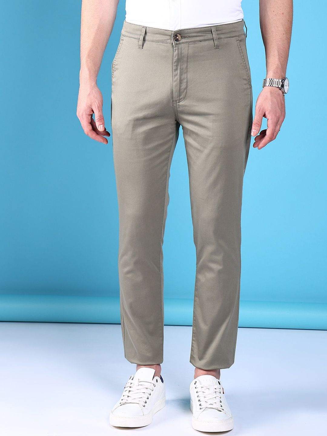 The Indian Garage Co Men Slim Fit Mid-Rise Cotton Chinos Trousers-image-19