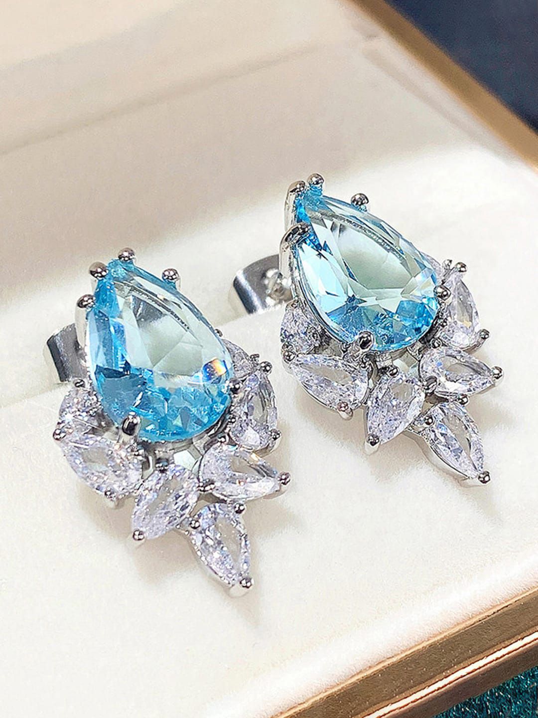 Designs & You Silver Plated American Diamond Studded Teardrop Shaped Studs-picture-43