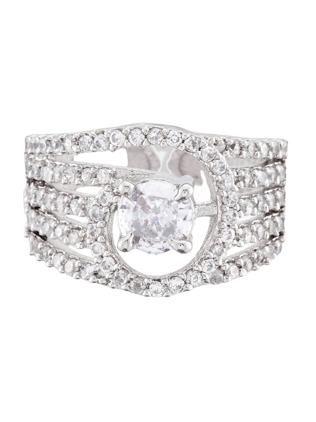ATIBELLE Set of 2 Gold-Plated & Cubic Zirconia Stone-Studded Adjustable Finger Ring