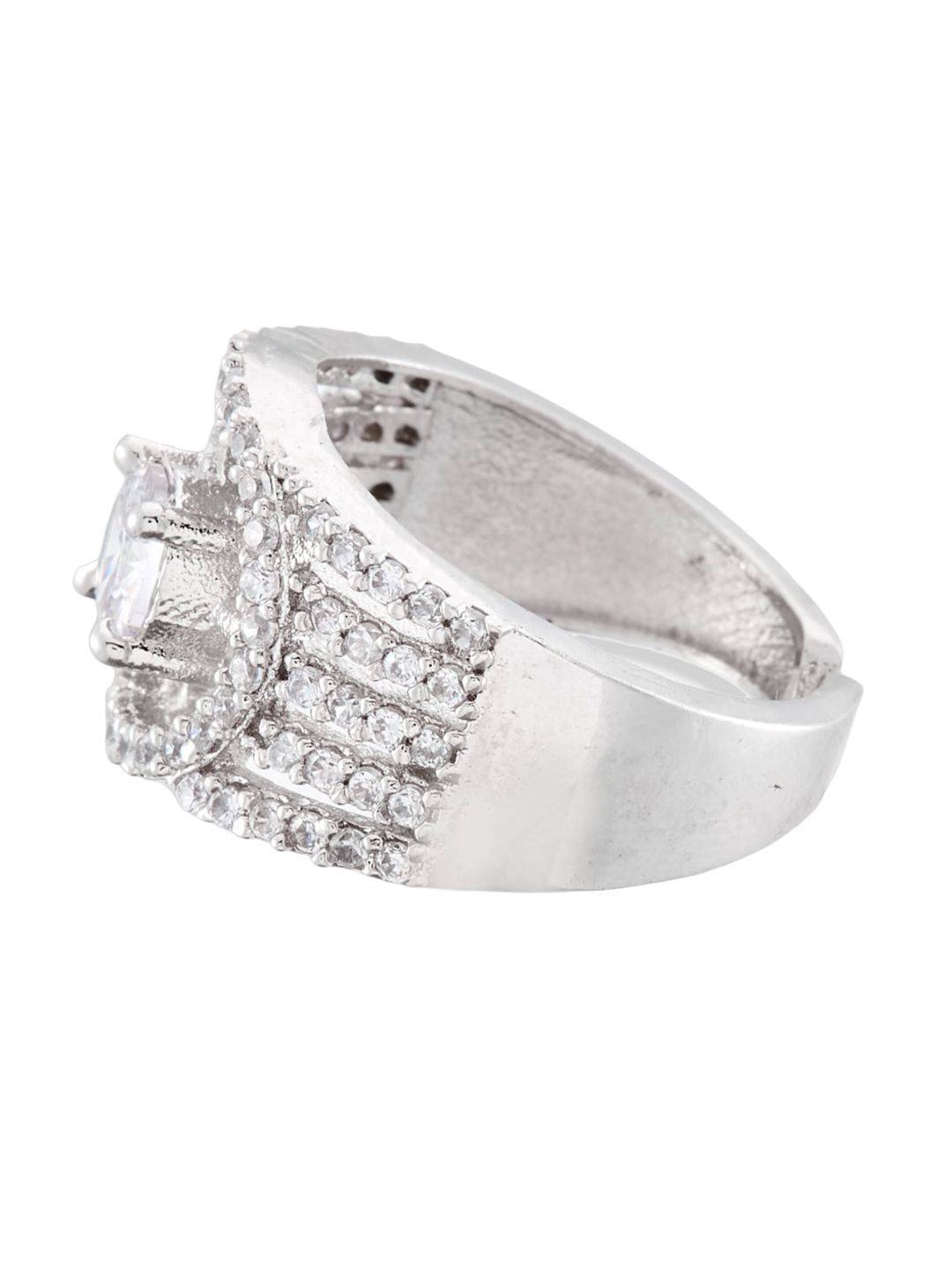ATIBELLE Set of 2 Gold-Plated & Cubic Zirconia Stone-Studded Adjustable Finger Ring