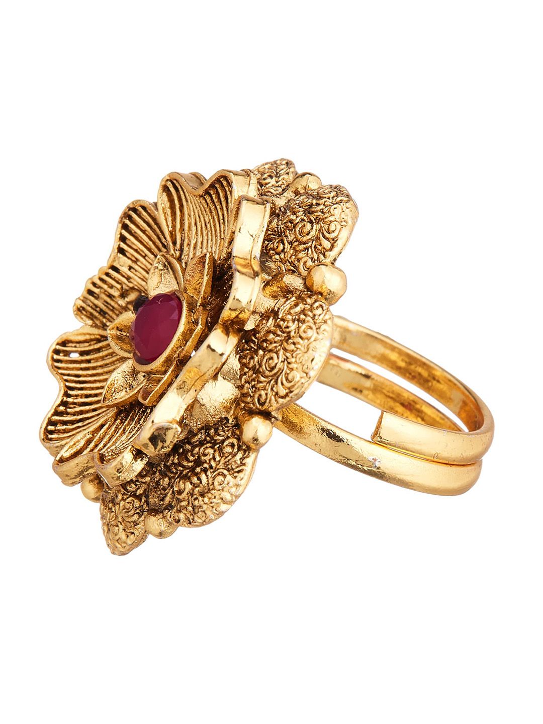 ATIBELLE Set of 2 Gold-Plated & Cubic Zirconia Stone-Studded Adjustable Finger Ring