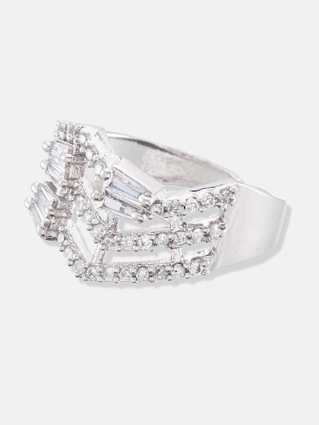 ATIBELLE Set of 3 Rhodium-Plated CZ-Studded Layered Finger Rings