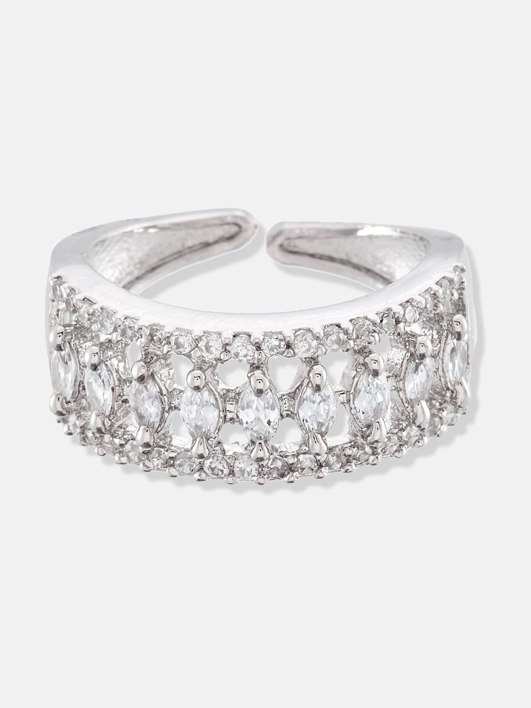 ATIBELLE Set of 3 Rhodium-Plated CZ-Studded Layered Finger Rings