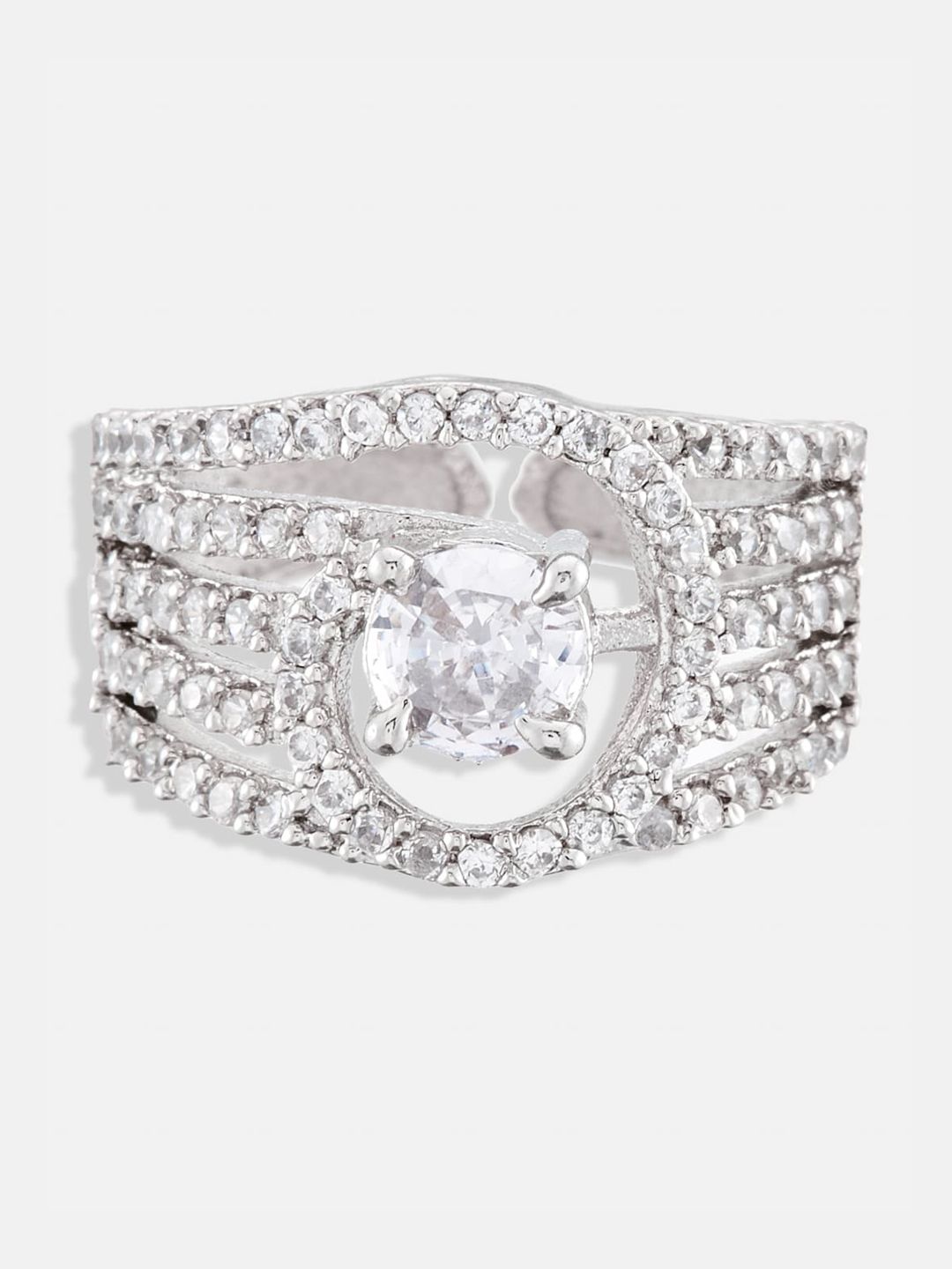 ATIBELLE Set of 3 Rhodium-Plated CZ-Studded Layered Finger Rings