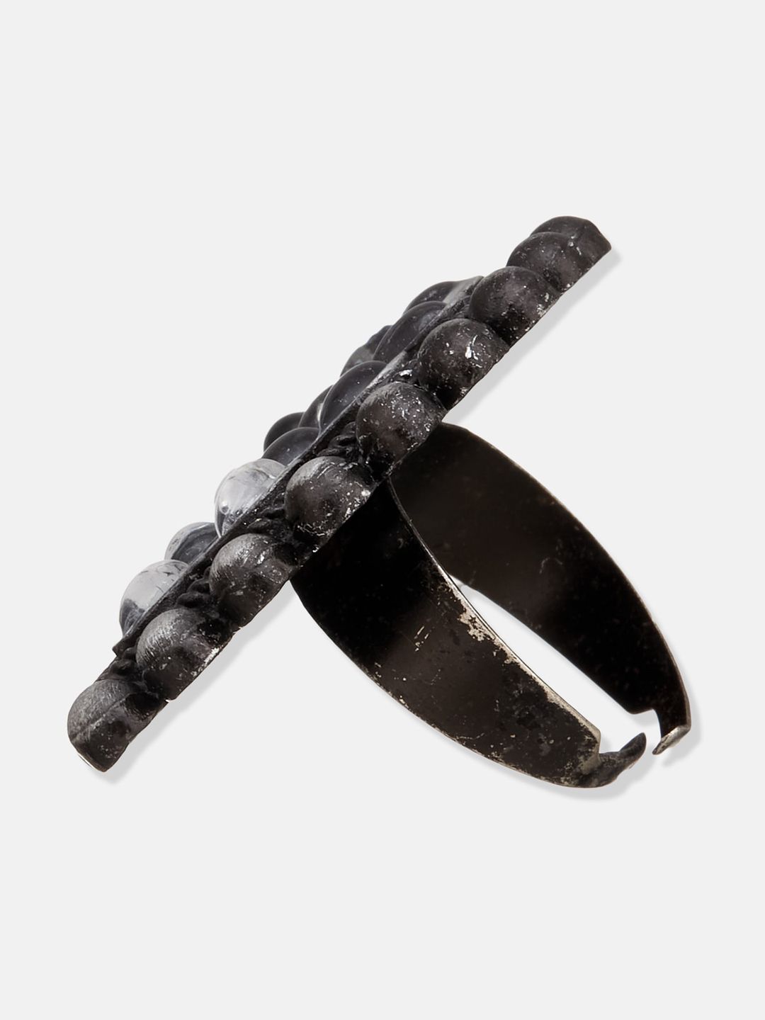 ATIBELLE Set of 2 Gold & Silver-Plated Artificial Stones and Beads Adjustable Finger Ring