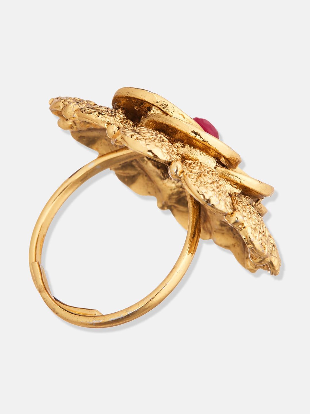 ATIBELLE Set of 2 Gold & Silver-Plated Artificial Stones and Beads Adjustable Finger Ring