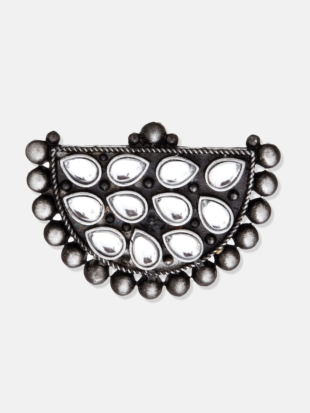 ATIBELLE Set of 2 Gold & Silver-Plated Artificial Stones and Beads Adjustable Finger Ring