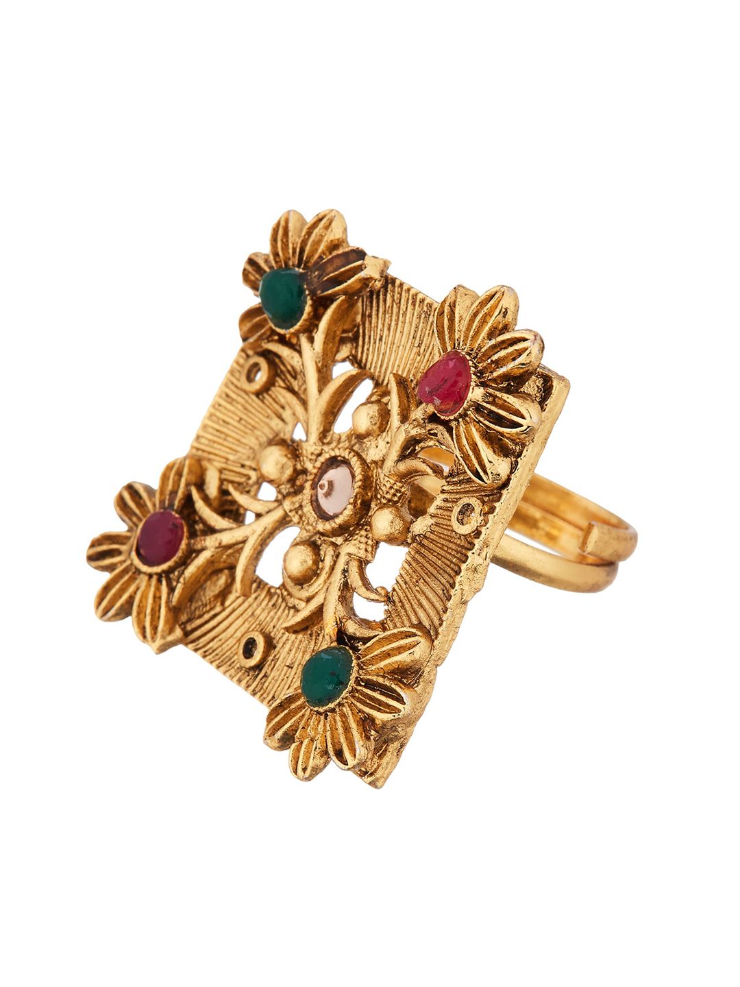 ATIBELLE Set Of 2 Gold-plated & CZ-studded Adjustable Finger Rings