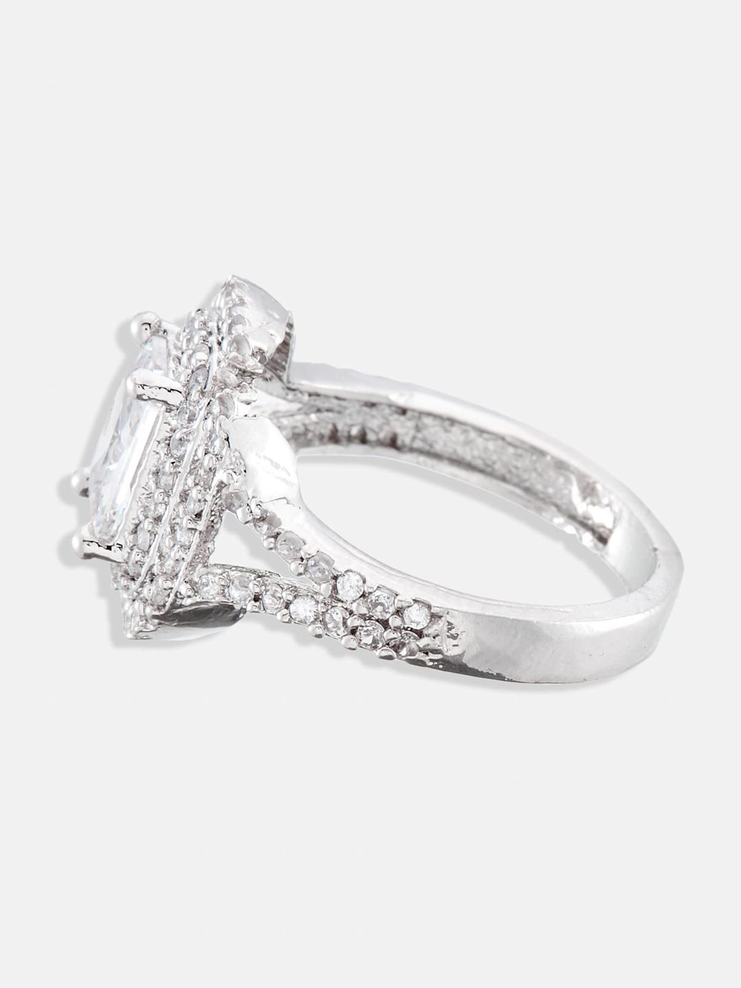 ATIBELLE Set Of 2 Gold-Plated stone-Studded & Rhodium-Plated CZ-Studded Finger Rings