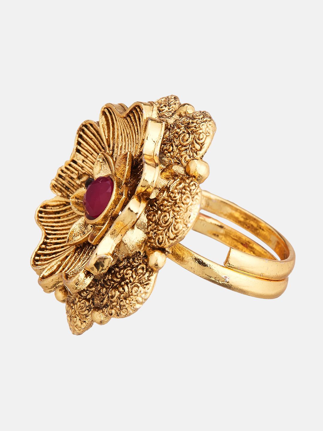 ATIBELLE Set Of 2 Gold-Plated stone-Studded & Rhodium-Plated CZ-Studded Finger Rings
