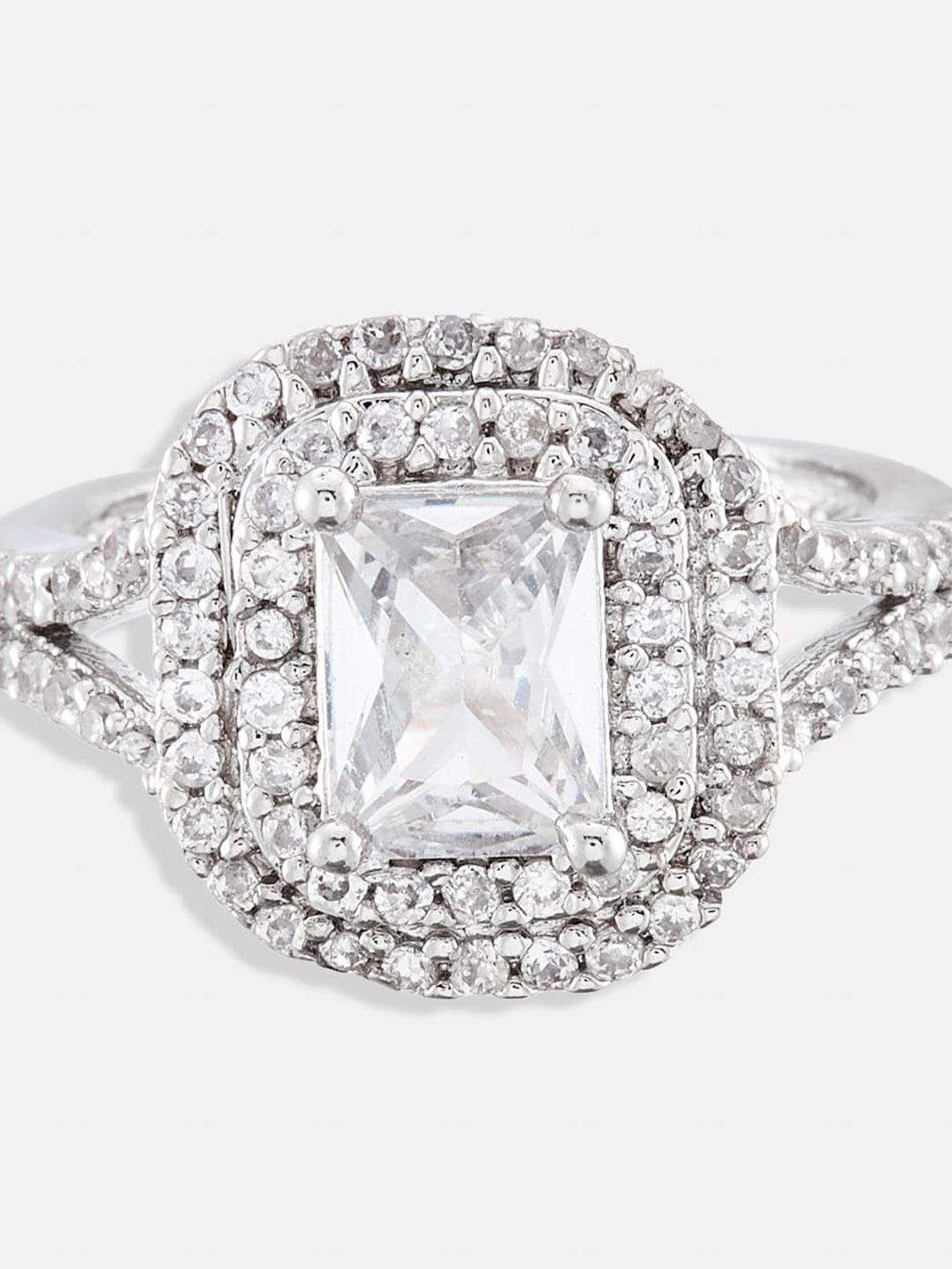 ATIBELLE Set Of 2 Gold-Plated stone-Studded & Rhodium-Plated CZ-Studded Finger Rings