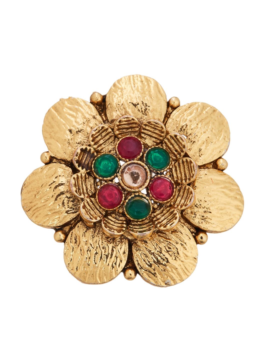 ATIBELLE Set Of 2 Gold-Plated Stone-Studded Adjustable Finger Ring