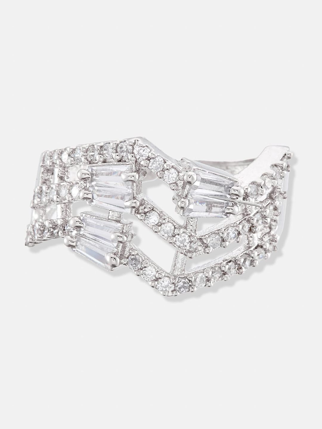 ATIBELLE Set of 2 Gold Plated & Cubic Zirconia Stone Studded Floral Rings