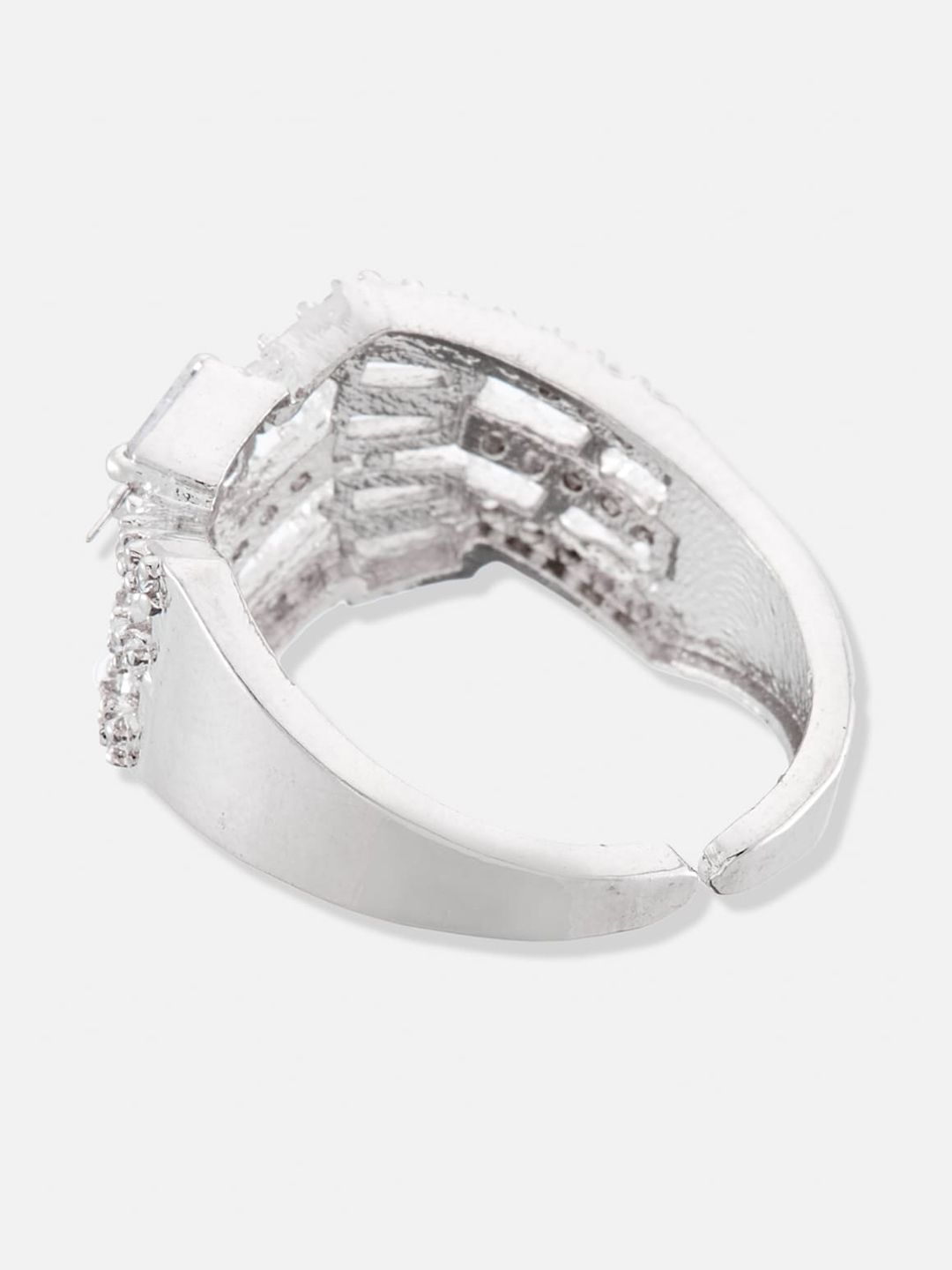 ATIBELLE Set of 2 Gold Plated & Cubic Zirconia Stone Studded Floral Rings