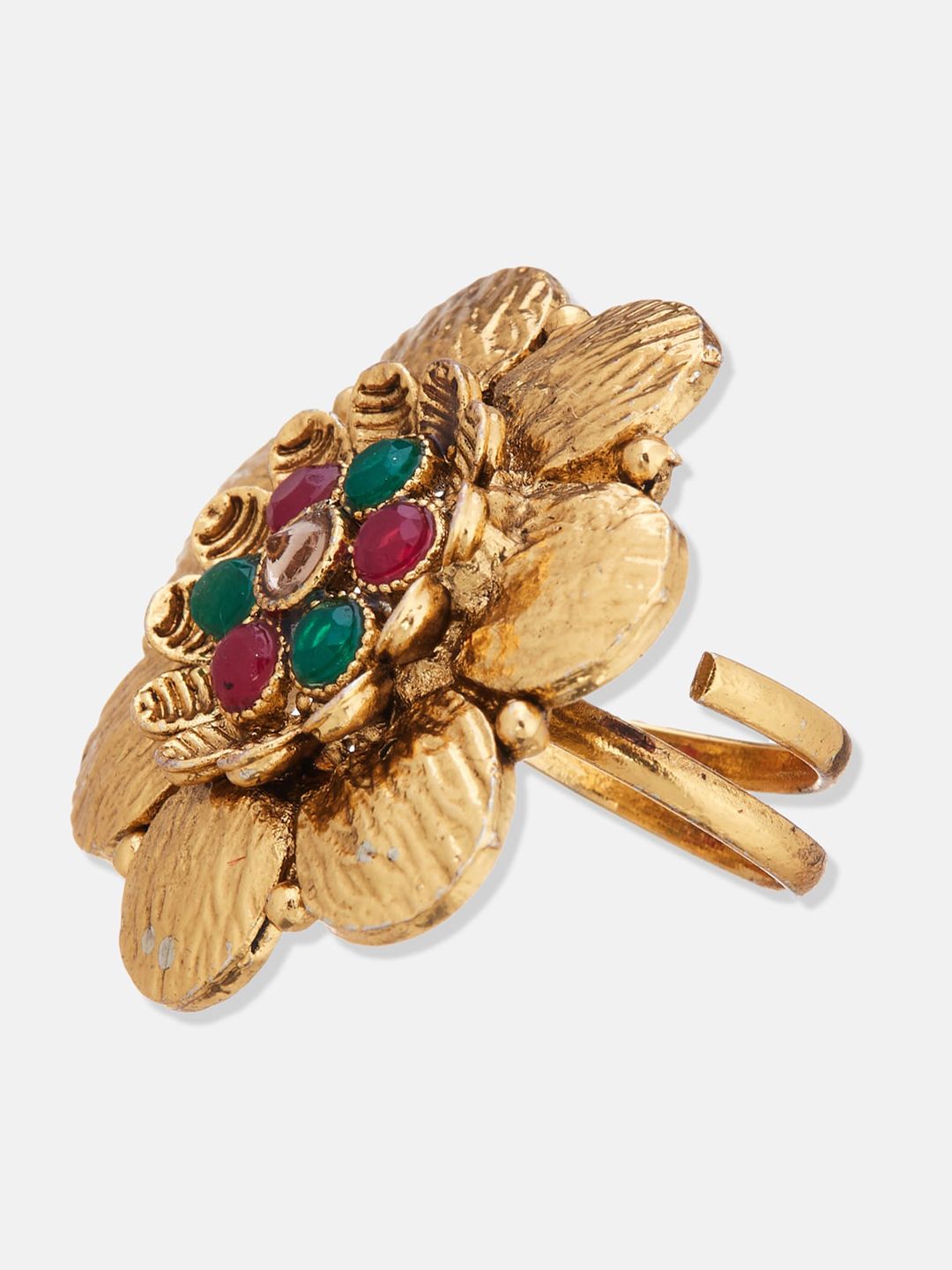 ATIBELLE Set of 2 Gold Plated & Cubic Zirconia Stone Studded Floral Rings