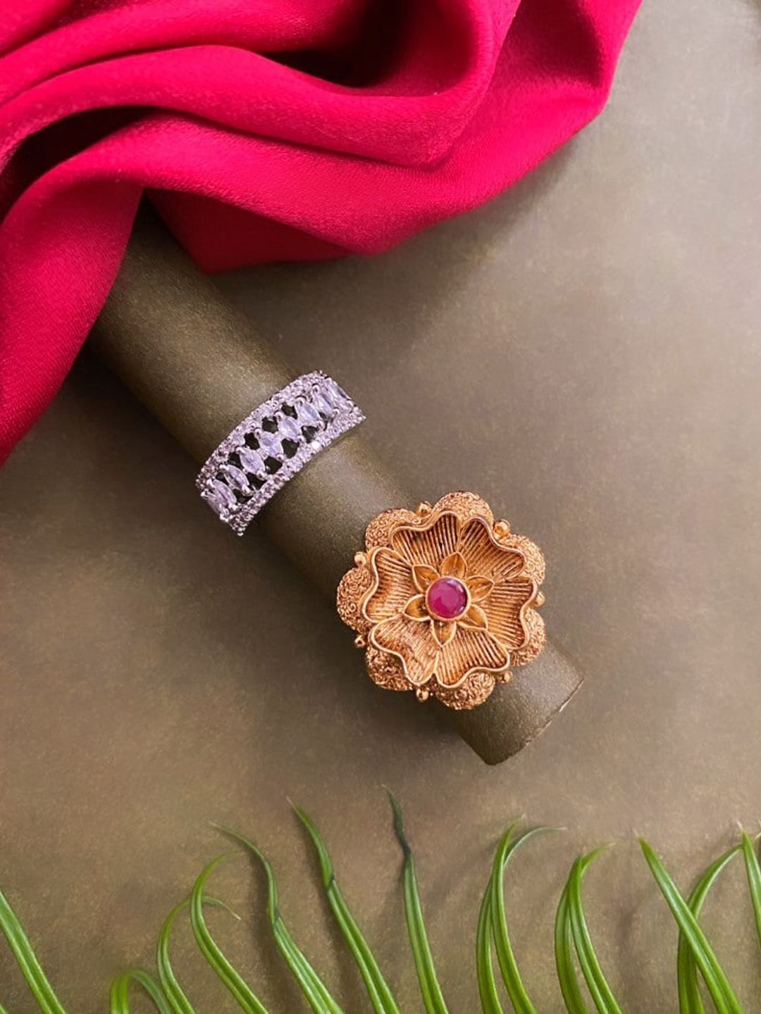ATIBELLE Set Of 2 Gold-plated & CZ-studded Adjustable Finger Rings