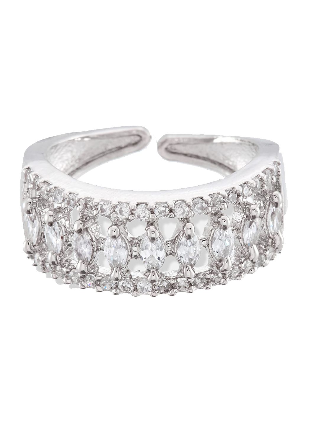 ATIBELLE Set of 3 Gold & Silver-Plated Artificial Stones & Beads Studded Finger Ring