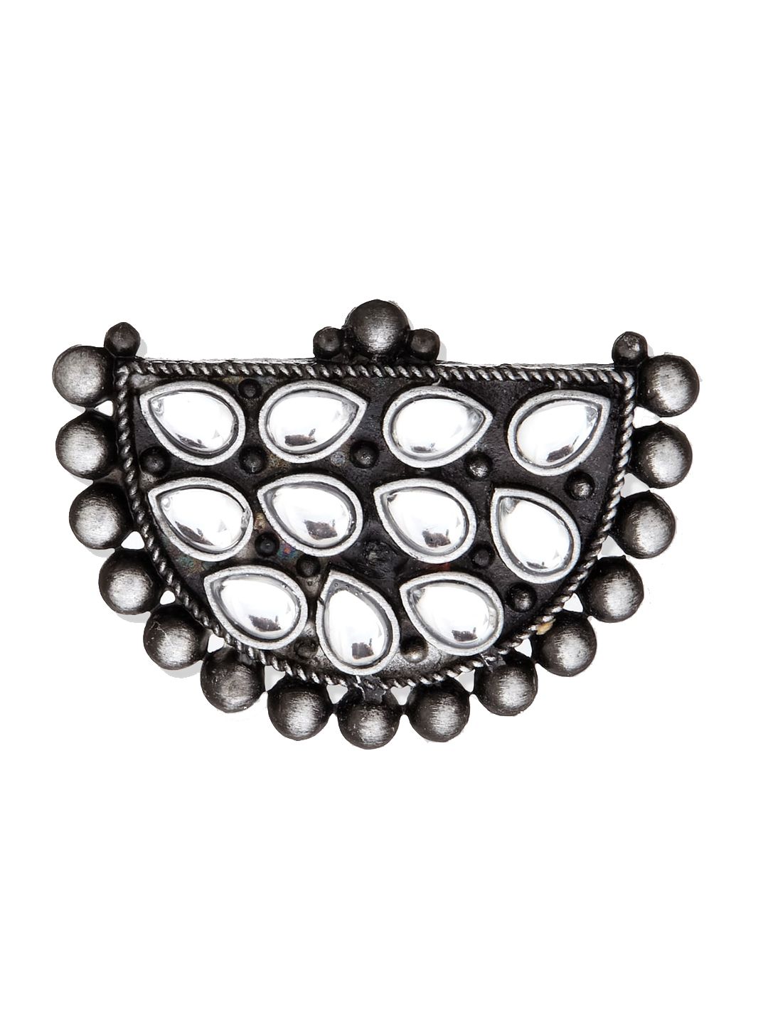 ATIBELLE Set of 3 Gold & Silver-Plated Artificial Stones & Beads Studded Finger Ring