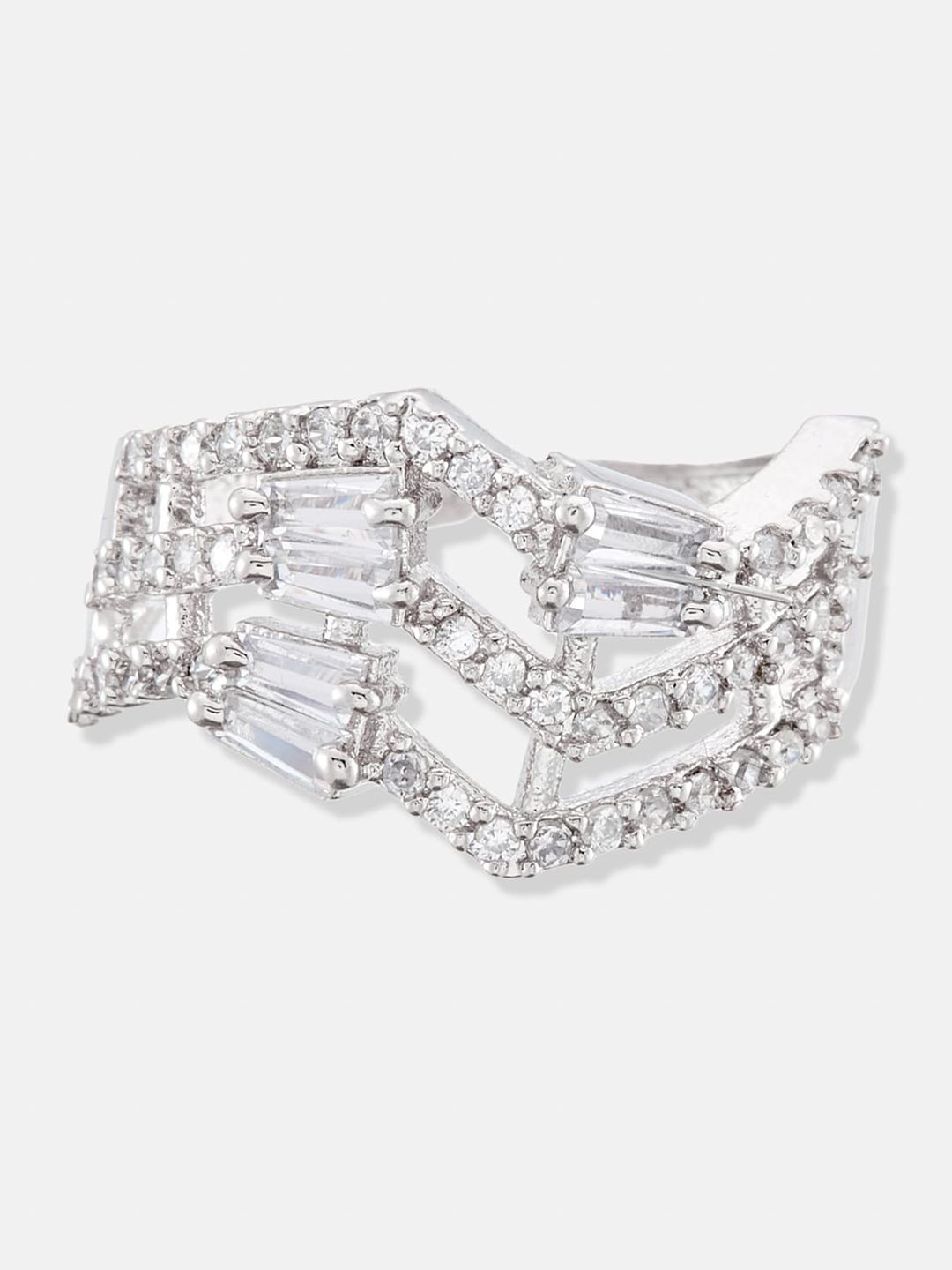 ATIBELLE Set Of 3 Gold-Plated & Silver-Plated Stone-Studded Finger Rings
