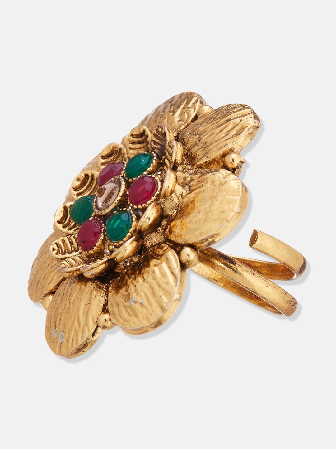 ATIBELLE Set Of 3 Gold-Plated & Silver-Plated Stone-Studded Finger Rings