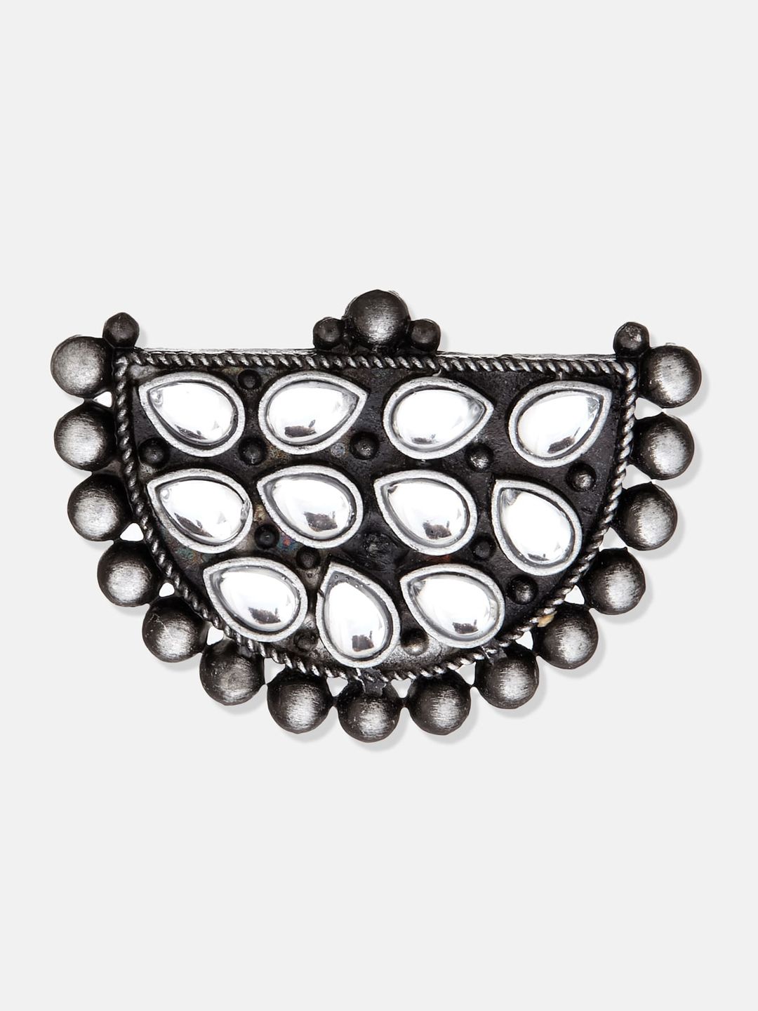 ATIBELLE Set Of 3 Gold-Plated & Silver-Plated Stone-Studded Finger Rings
