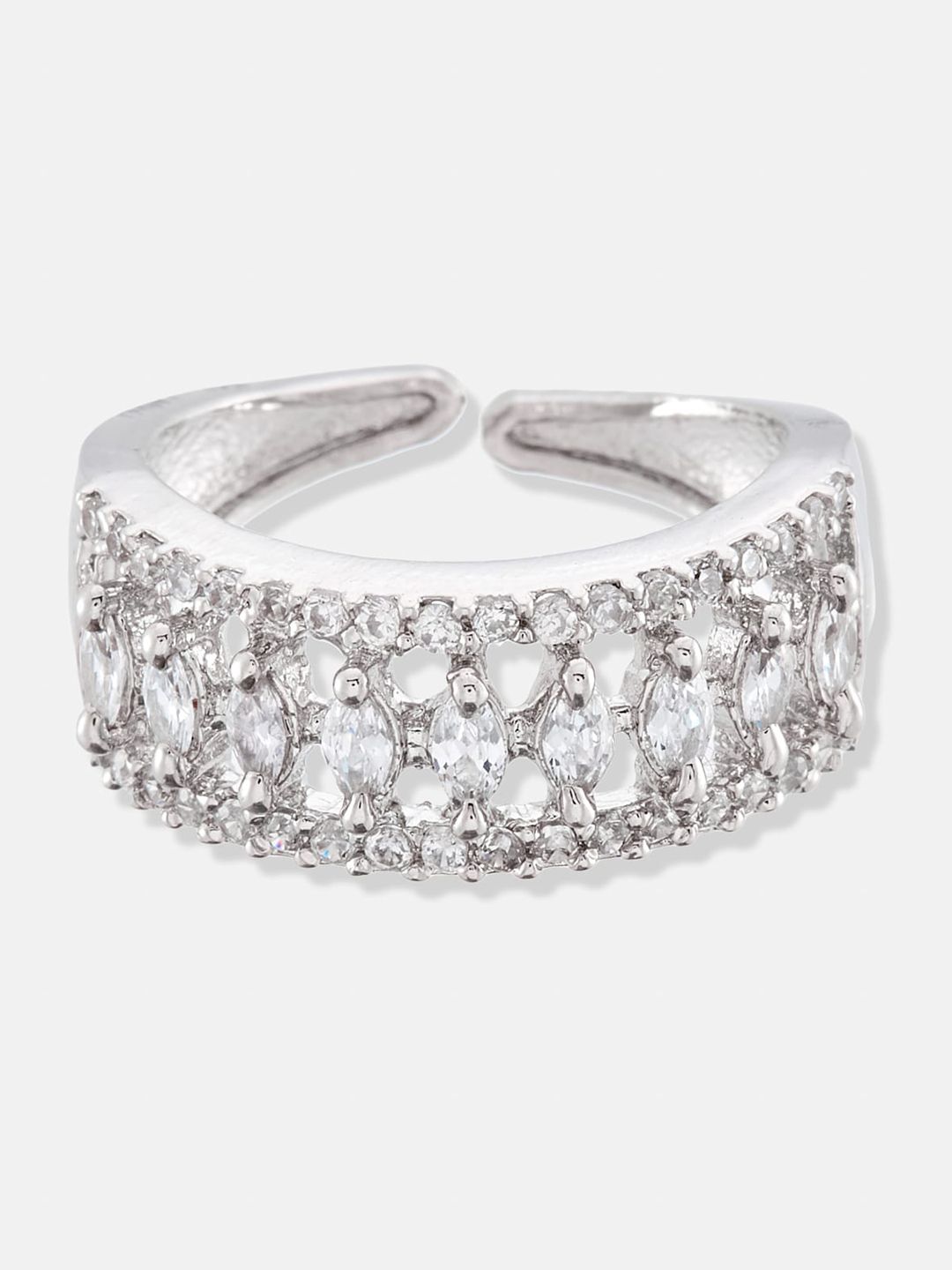 ATIBELLE Set Of 2 Gold & Silver Plated CZ-Studded Adjustable Finger Ring