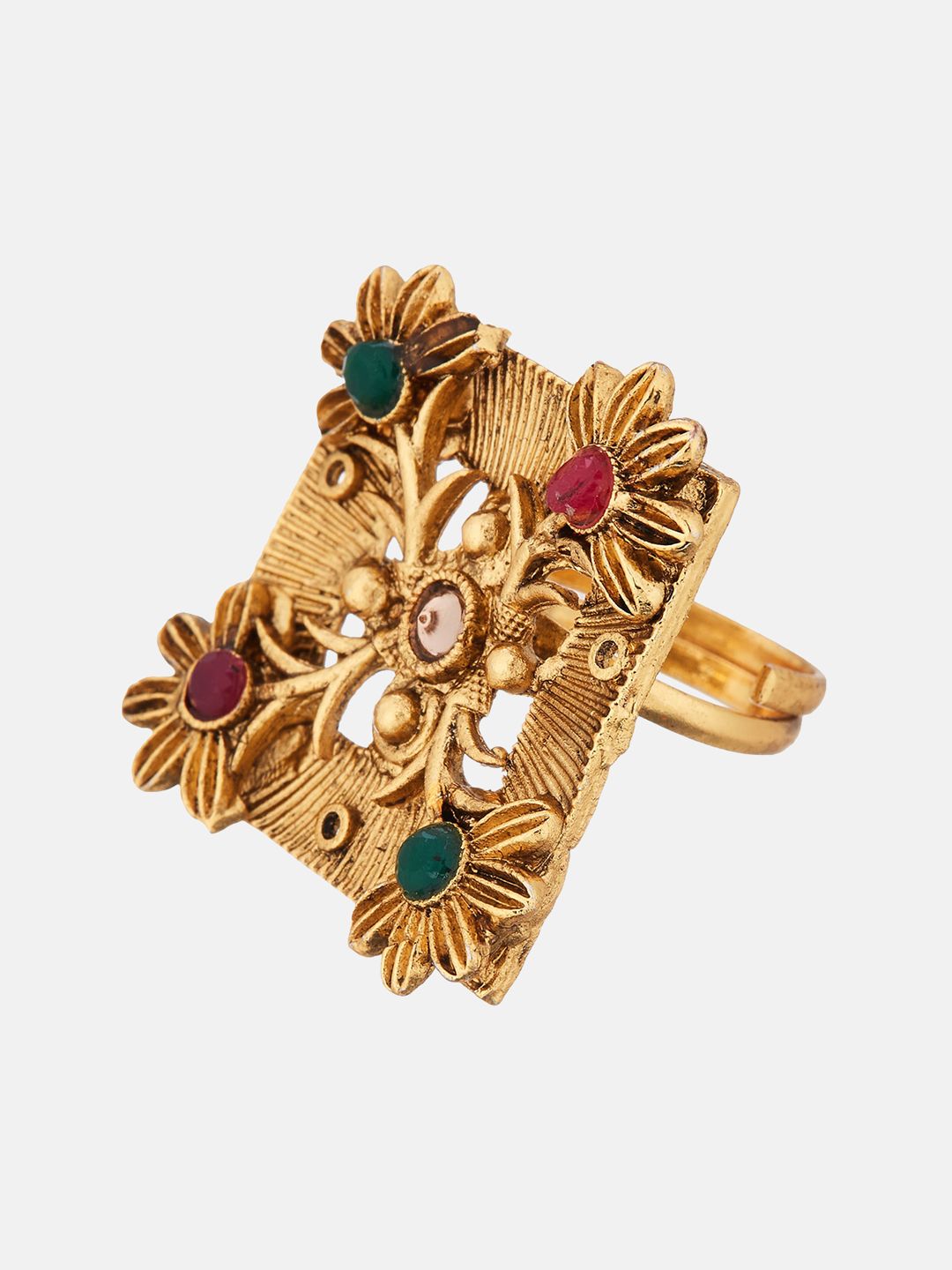 ATIBELLE Set Of 2 Gold & Silver Plated CZ-Studded Adjustable Finger Ring