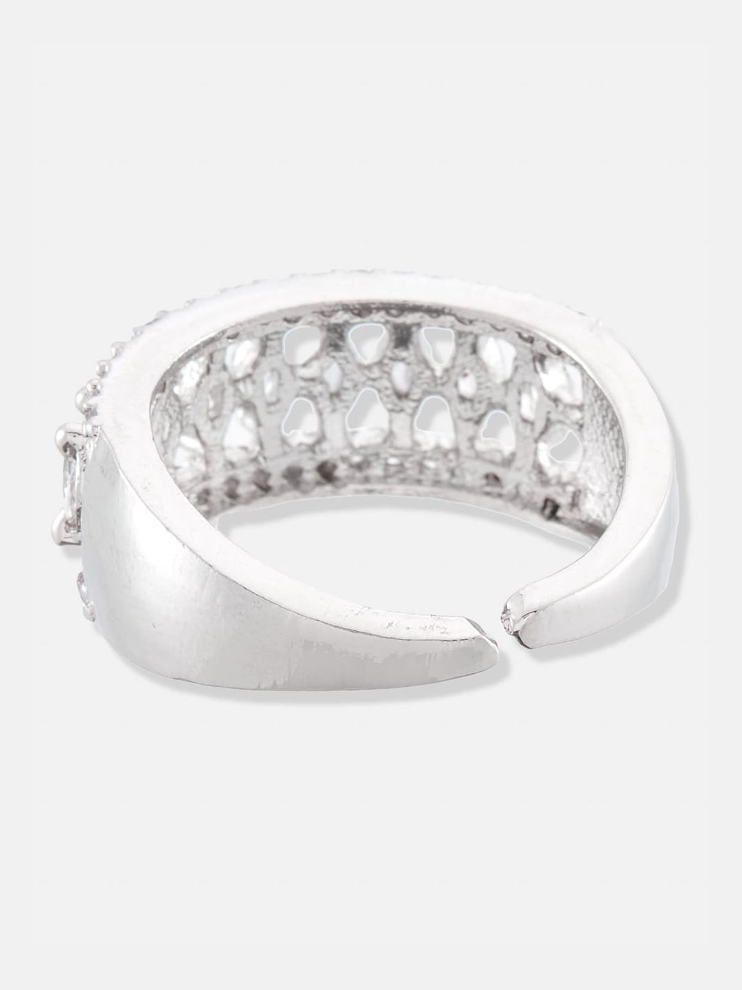 ATIBELLE Set Of 2 Gold & Silver Plated CZ-Studded Adjustable Finger Ring