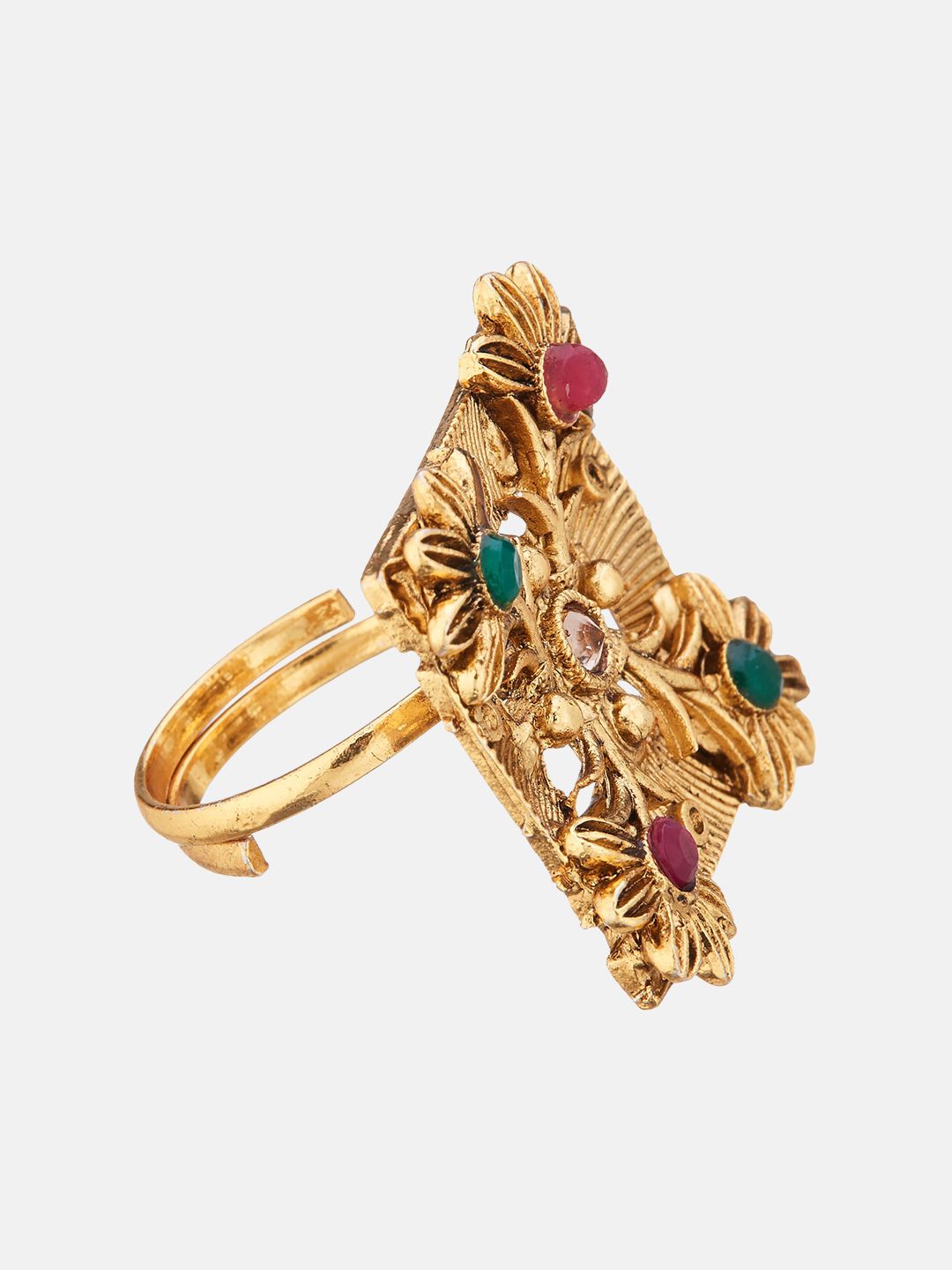 ATIBELLE Set Of 2 Gold & Silver Plated CZ-Studded Adjustable Finger Ring