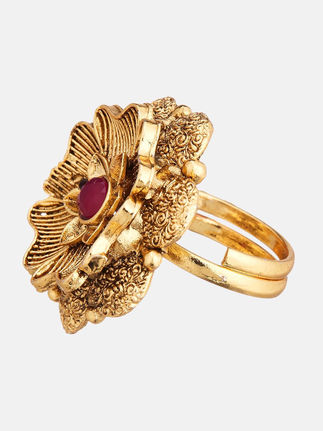 ATIBELLE Set of 2 Gold-Plated CZ Studded Adjustable Finger Ring